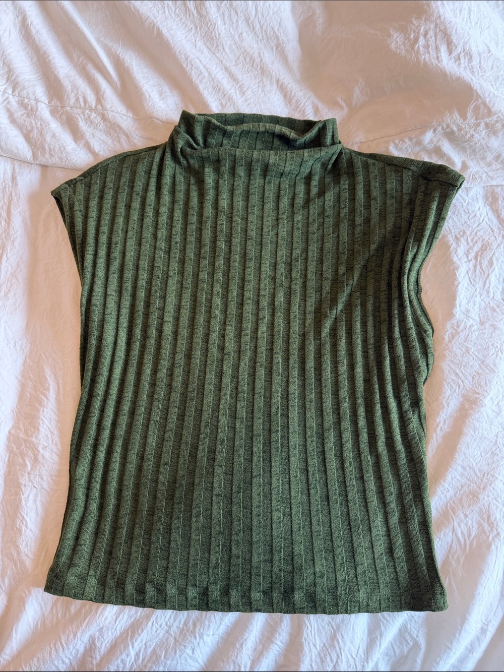 Ribbed Mock Neck Sleeveless Tank Top - Green
